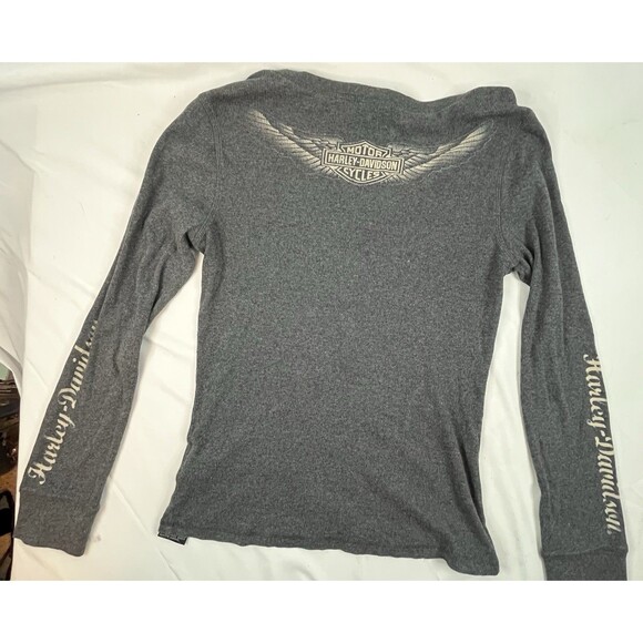Harley Davidson Henley Shirt Women's L Gray Long Sleeve Biker Motorcycles - Picture 12 of 12